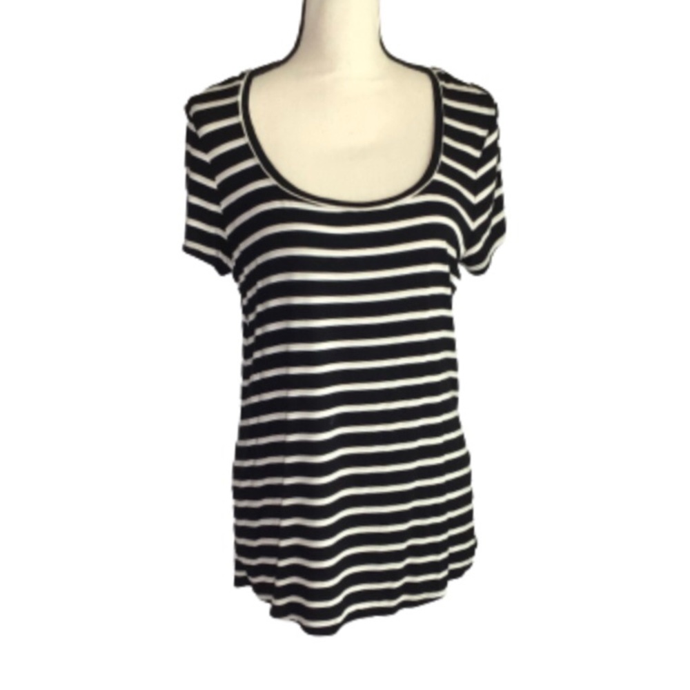 WHBM Black Tan White Scoop Neck Short Sleeve Top Medium